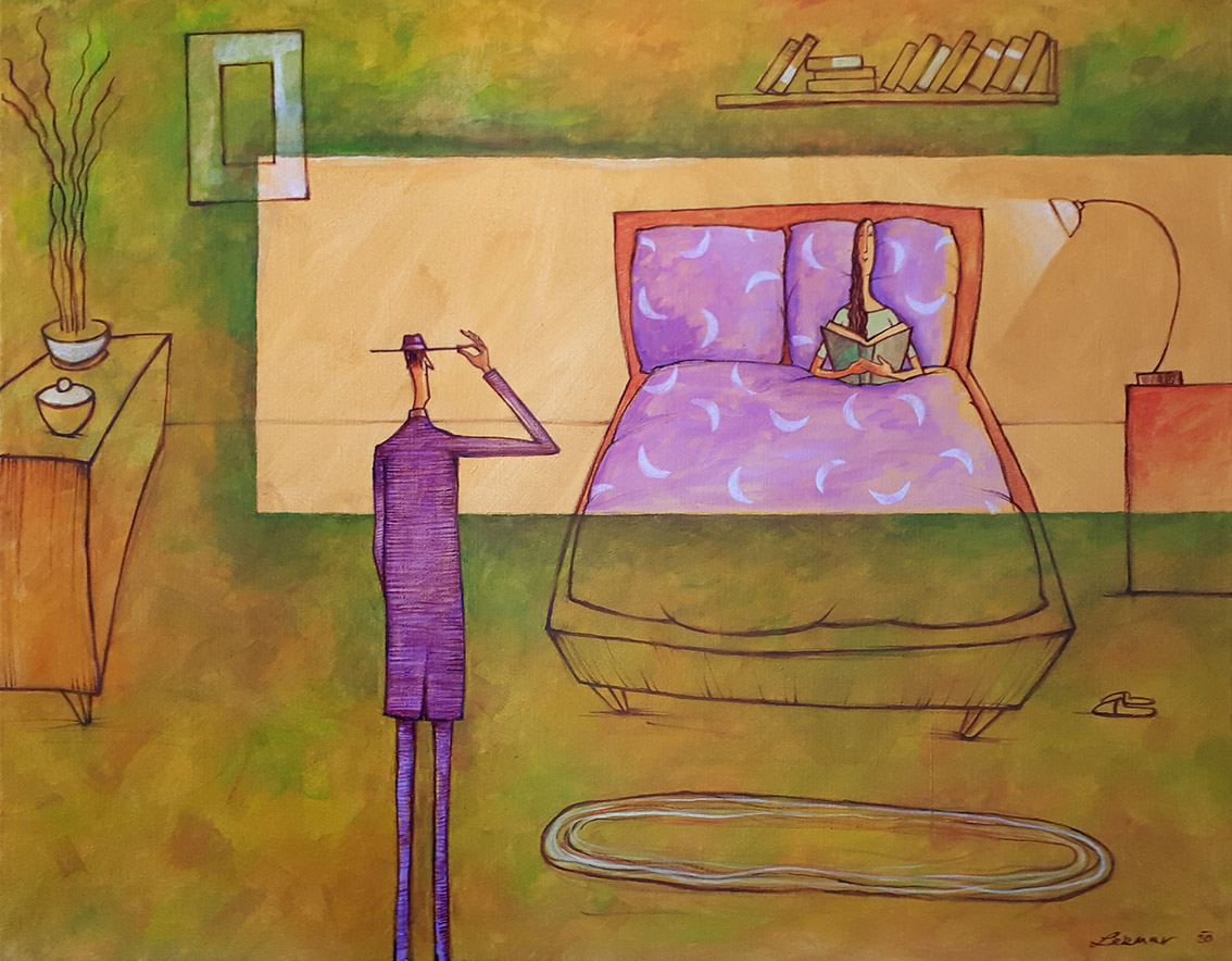 Co to čtete?, akryl + olej na plátně 80 x 100 cm